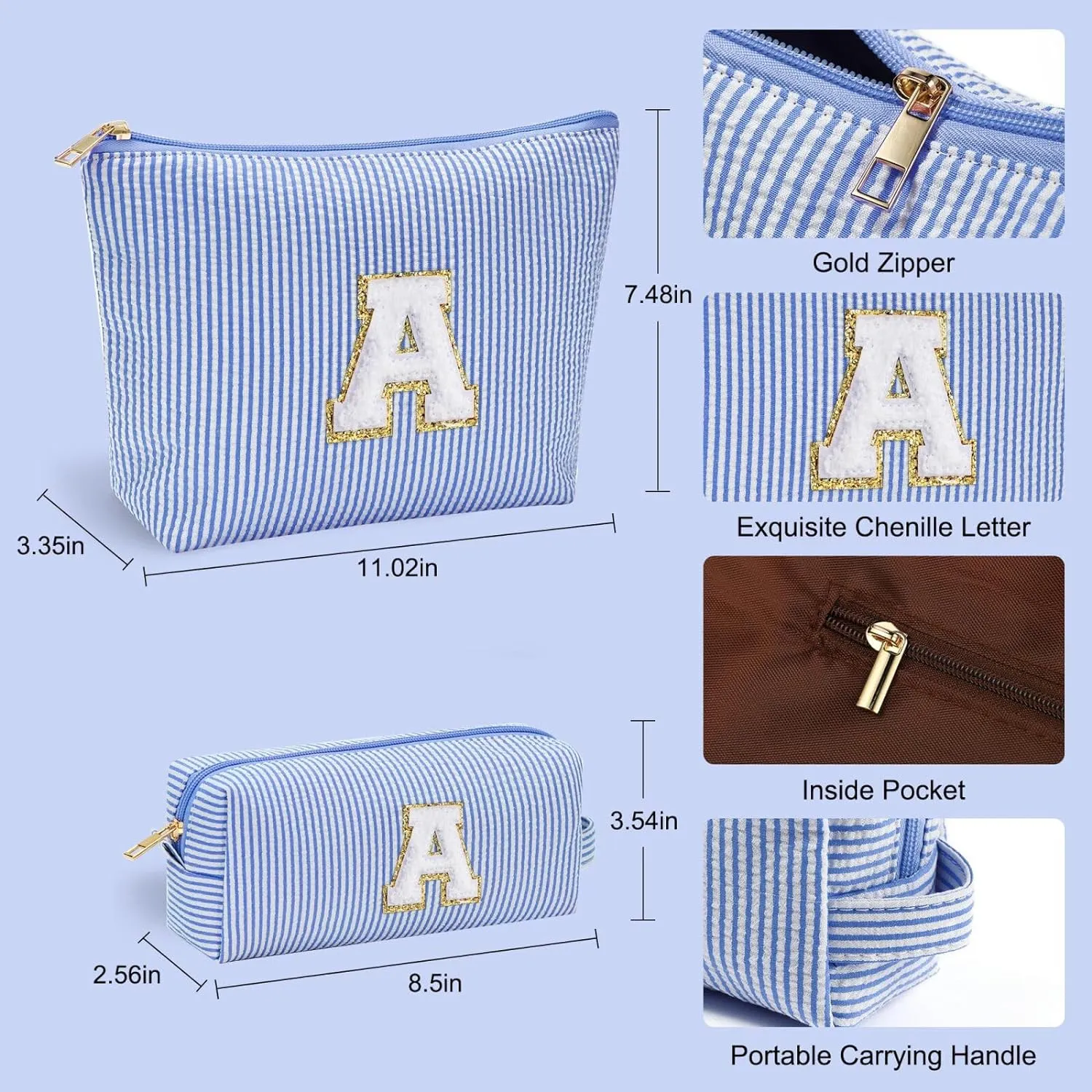 YOOLIFE Birthday Gifts for Women - Monogram Personalized Makeup Bag Cosmetic Bag Travel Toiletry Bag Gifts for Women Her Mom Bridesmaid Bride Wife Friend Sister Teacher Grandma Blue Initial B