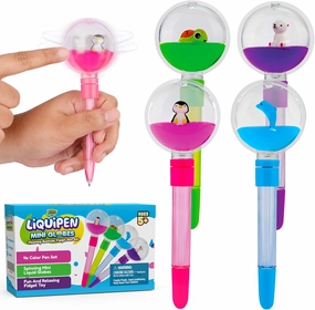 YoYa Toys Fidget Pens for Kids (4-Pack) - Liquid Motion Cool Spinning Toy - Colorful Floating Kawaii Animals - Penguin, Dolphin, Polar Bear, Turtle - Swirly Sensory ADHD Gift, Cute School Supplies