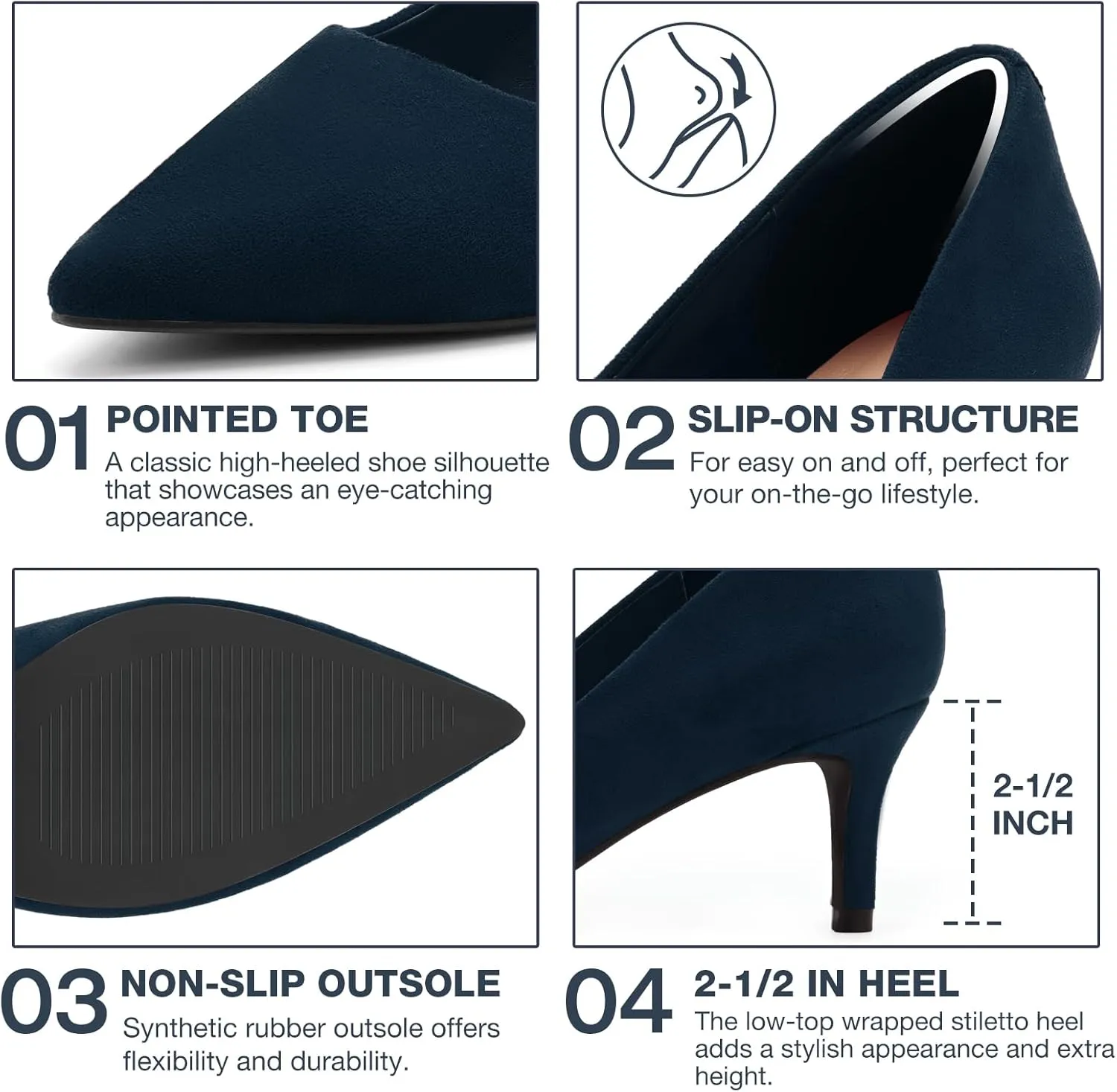 ZURIN Women's Pointed Toe Comfortable Stiletto Heels Closed Toe Dress Pumps Shoes for Wedding Work Office Business 2 1/2 inch