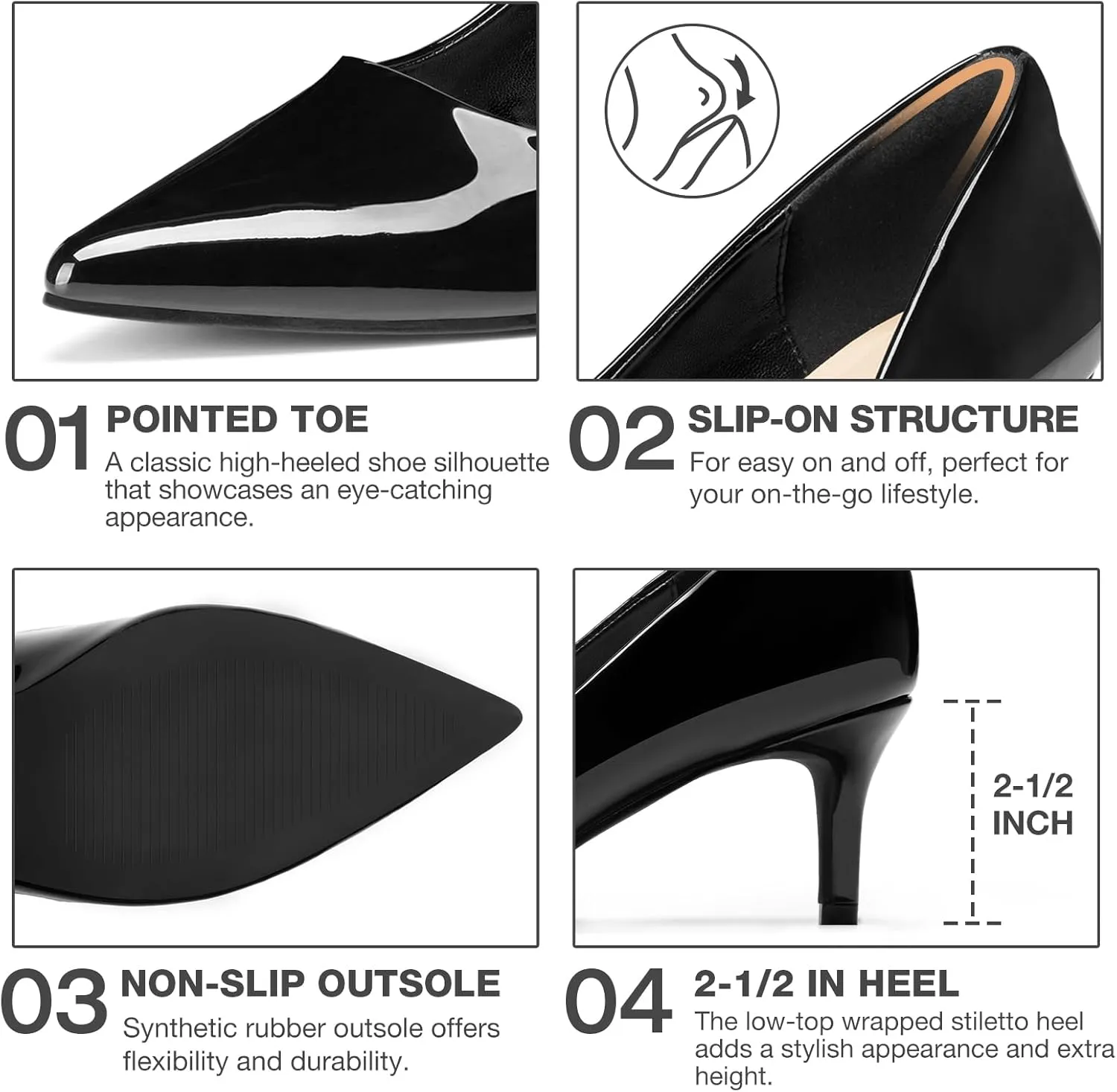 ZURIN Women's Pointed Toe Comfortable Stiletto Heels Closed Toe Dress Pumps Shoes for Wedding Work Office Business 2 1/2 inch