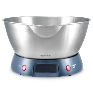 Zyliss E970054 Digital Kitchen Scales, Plastic/Stainless Steel, Silver/Blue, Weigh Food/Liquid, Stainless Steel Bowl with Spout